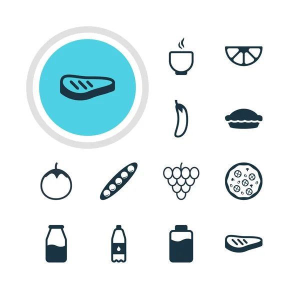 Ilustração vetorial de 12 ícones comendo. Pacote Editável de Lactose, Berinjela, Limão e Outros Elementos . — Vetor de Stock