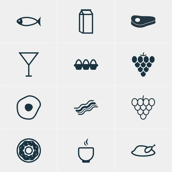 Vector Illustration of 12 Cooking Icons. Editable Pack of Scrambled Egg, Sirloin, Milk And Other Elements . — стоковый вектор