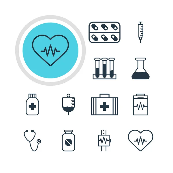 Ilustración vectorial de 12 iconos médicos. Paquete editable de latidos del corazón, vacunador, medicina y otros elementos . — Archivo Imágenes Vectoriales