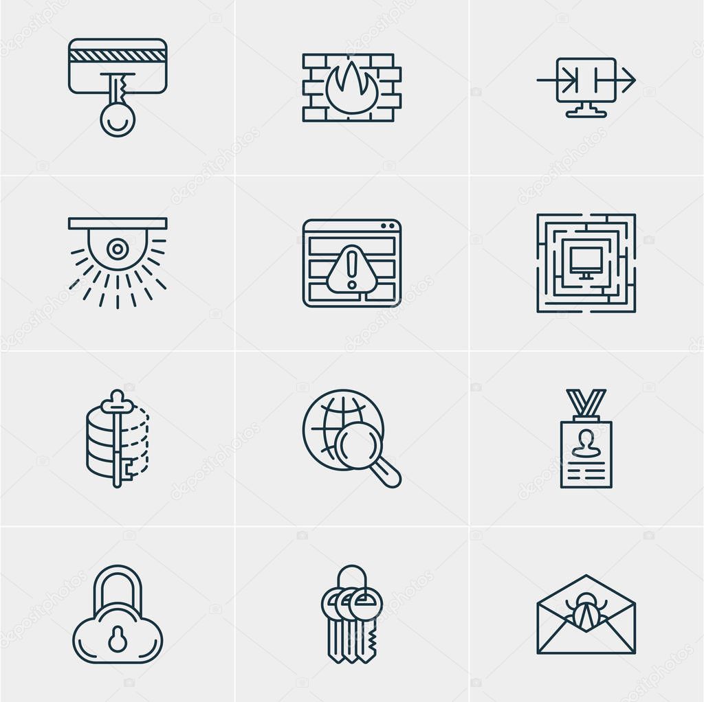 Vector Illustration Of 12 Internet Security Icons. Editable Pack Of Browser Warning, Encoder, Send Information And Other Elements.