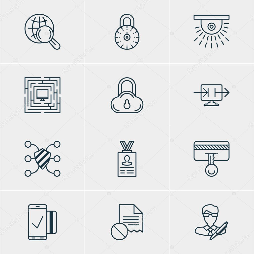 Vector Illustration Of 12 Data Protection Icons. Editable Pack Of Safety Key, Safeguard, Send Information And Other Elements.