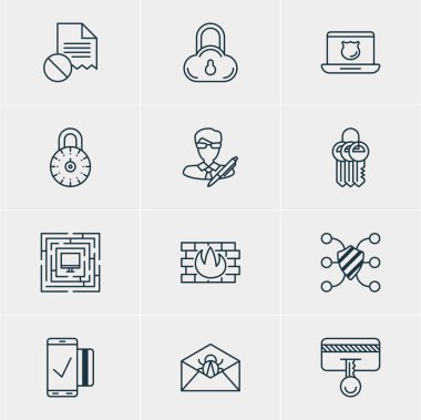 12 gizlilik simgeler vektör Illustration. Kolay ödeme, düzenlenebilir paketi bozuk posta, güvenli depolama ve diğer öğeleri.