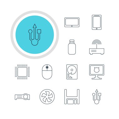 12 defter simgeler vektör Illustration. Düzenlenebilir paket yönlendirici, birden parlamak götürmek, akıllı telefon ve diğer öğeleri.