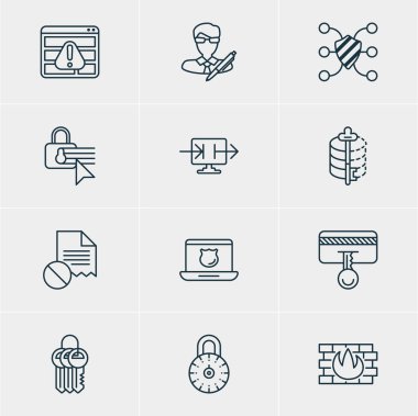 12 veri koruma simgeler vektör Illustration. Düzenlenebilir paket güvenli kilit, Emanet anahtar, anahtar toplama ve diğer öğeleri.