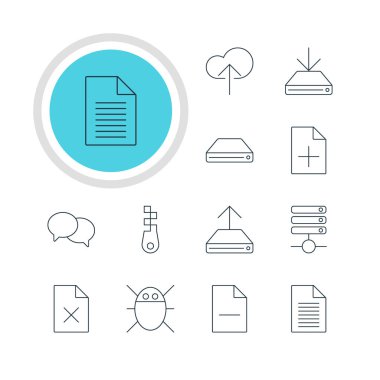 12 Web Simgeler Vektör Illustration. Düzenlenebilir paket bilgi yükü, raptiye, Hdd eşitleme ve diğer öğeleri.