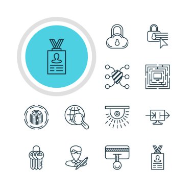 12 Web Emanet simgeler vektör Illustration. Gizlilik seçenekleri, güvenlik amacıyla, hesap verilerini ve diğer öğeleri düzenlenebilir paketi.