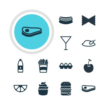 12 çanak simgeler vektör Illustration. Kireç, yumurta konteyner, Berry türü ve diğer öğeleri düzenlenebilir paketi.