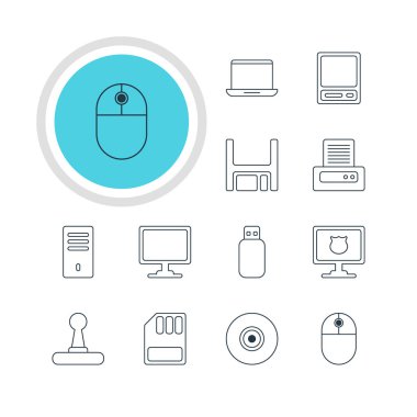 12 defter simgeler vektör Illustration. Oyun kumandası, disket, amaç ve diğer öğeleri düzenlenebilir paketi.