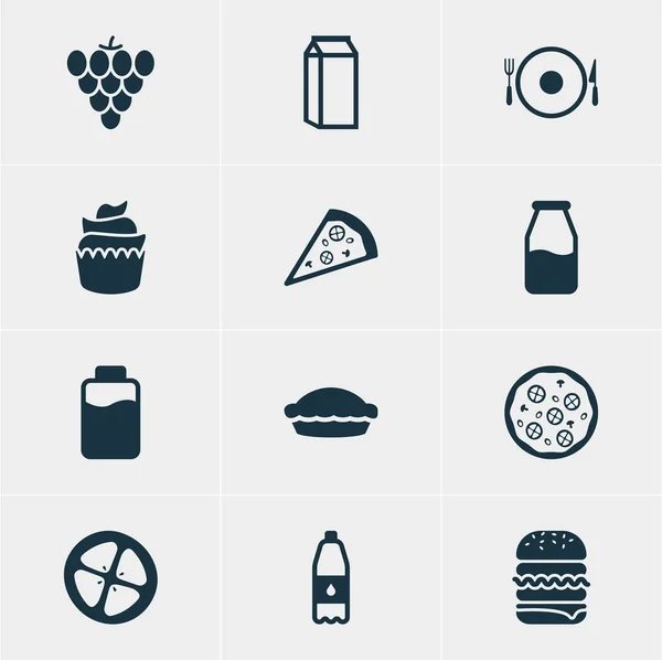 Vektorillustration av 12 mat ikoner. Redigerbara Pack Flan, flaska, servering och andra element. — Stock vektor
