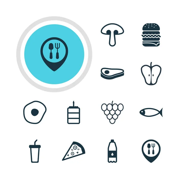 Ilustración vectorial de 12 iconos de la alimentación. Paquete editable de pastelería, pizzería, huevo revuelto y otros elementos . — Vector de stock