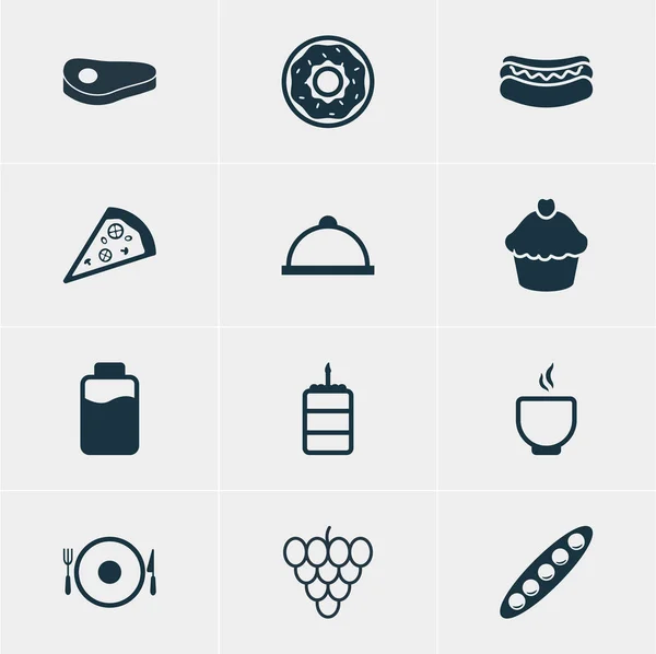 Vector Illustration of 12 Cooking Icons. Editable Pack of Bean, Bowl, Pizzeria and Other Elements . — стоковый вектор