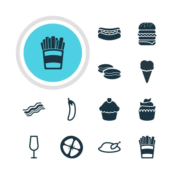 Ilustración vectorial de 12 iconos de la cocina. Paquete editable de emparedado, galletas, elementos de helado . — Archivo Imágenes Vectoriales