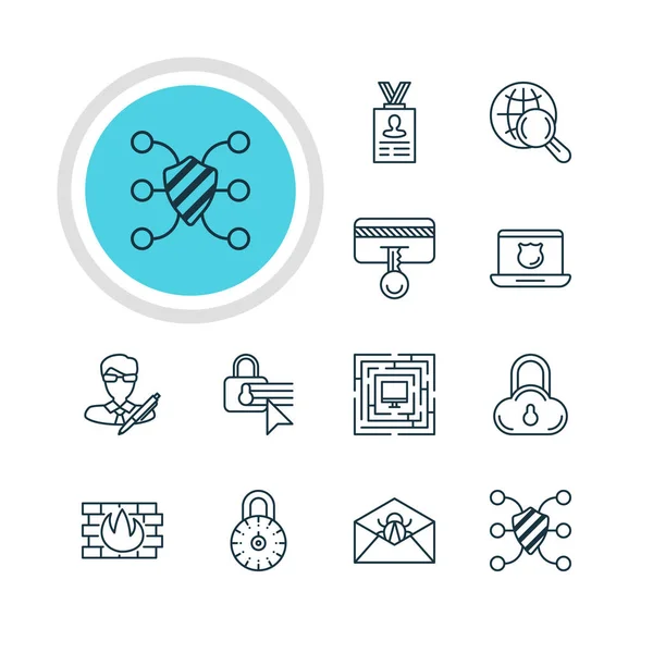 Vector Illustration Of 12 Data Protection Icons. Editable Pack Of Data Security, Safeguard, Safe Storage And Other Elements. — Stock Vector