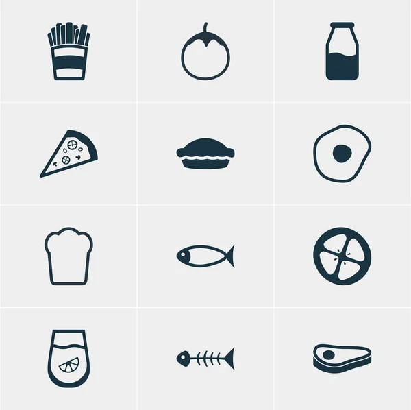 Ilustracja wektorowa 12 ikon posiłek. Edytowalne Pack szkielet, Flan, ziemniaków i innych elementów. — Wektor stockowy
