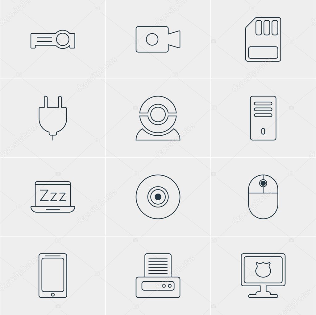 Vector Illustration Of 12 Notebook Icons. Editable Pack Of Objective, Mainframe, Socket And Other Elements.