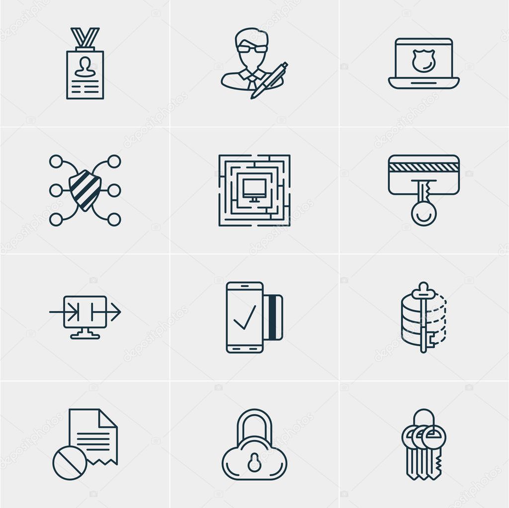 Vector Illustration Of 12 Internet Security Icons. Editable Pack Of Safeguard, Copyright, Send Information And Other Elements.