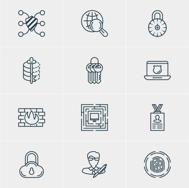 12 Web Emanet simgeler vektör Illustration. Güvenli depolama, sistem güvenliği, ağ koruması ve diğer öğeleri düzenlenebilir paketi.