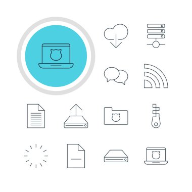 12 Internet simgeler vektör Illustration. Bekleyen, gizlilik Doktor, kablosuz ağ ve diğer öğeleri düzenlenebilir paketi.