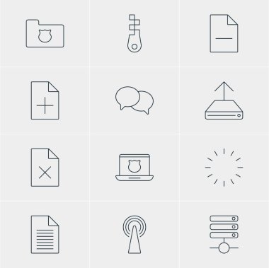 12 Internet simgeler vektör Illustration. Düzenlenebilir Pack dosyası, sunucu, konuşan ve diğer öğeleri kaldırma.