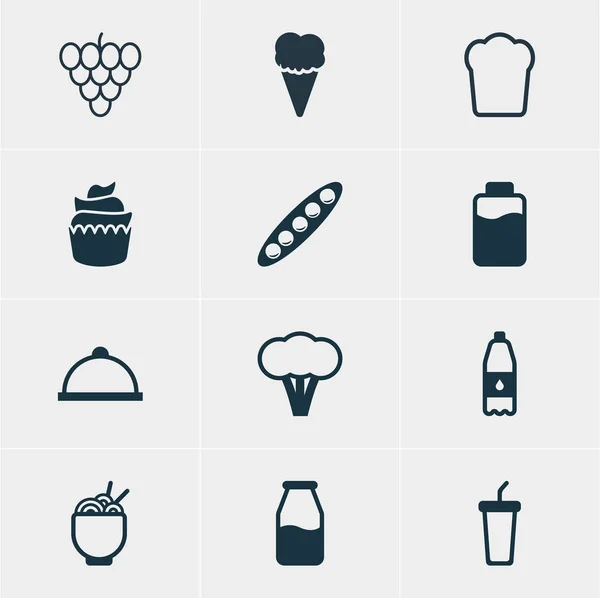 Вектор 12 иконок для блюд. Editable Pack of Soft Drink, Cotton, Platter and Other Elements . — стоковый вектор