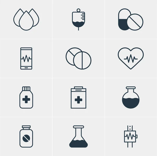 Vectorillustratie van 12 geneeskunde pictogrammen. Bewerkbare Pack voor Heartbeat, ronde Tablet, aspirine en andere elementen. — Stockvector