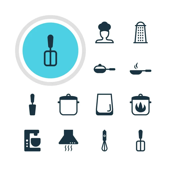 Illustration vectorielle de 12 icônes de cuisson. Pack modifiable de pelle de cuisson, trancheuse, tasse en verre et autres éléments . — Image vectorielle