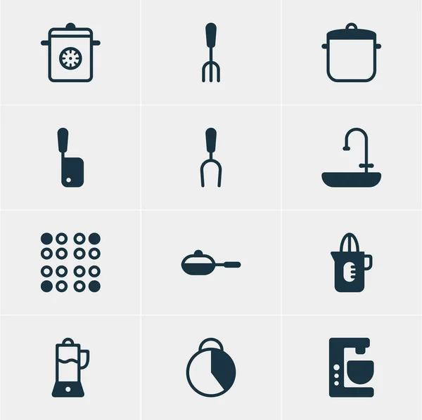 Ilustración vectorial de 12 iconos de cocina. Paquete editable de cocina, exprimidor de frutas, agitador y otros elementos . — Archivo Imágenes Vectoriales