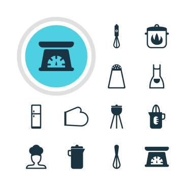 12 Restoran simgeler vektör Illustration. Barbekü, sürahi, Corolla ve diğer öğeleri düzenlenebilir paketi.