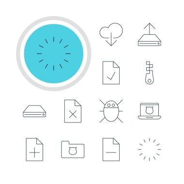 12 Internet simgeler vektör Illustration. Bekleyen, veri silme, bilgisayar virüsü ve diğer öğeleri düzenlenebilir paketi.