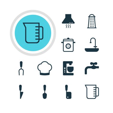 12 Restoran simgeler vektör Illustration. Mutfak hançer, çorba, Izgara aracı ve diğer öğeleri düzenlenebilir paketi.