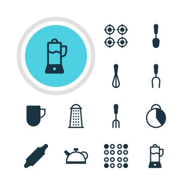 12 mutfak eşyaları simgeler vektör Illustration. Düzenlenebilir Pack ibrik, fırın, muvakkithane ve diğer öğeleri.