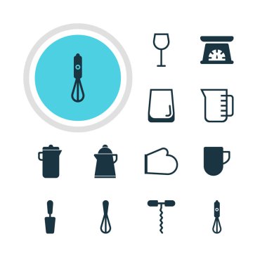 12 pişirme simgeler vektör Illustration. Cam bardak, çay bardağı, çay ve diğer öğeleri düzenlenebilir paketi.