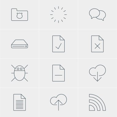 12 Internet simgeler vektör Illustration. Bulut indir, kablosuz ağ, konuşan ve diğer öğeleri düzenlenebilir paketi.