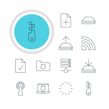 12 ağ simgeler vektör Illustration. Düzenlenebilir paket yönlendirici, Hdd Sync, kablosuz ağ ve diğer öğeleri.