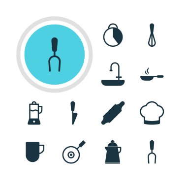 12 Restoran simgeler vektör Illustration. Düzenlenebilir paket çay bardağı, Barbekü aracı, çay ve diğer öğeleri.