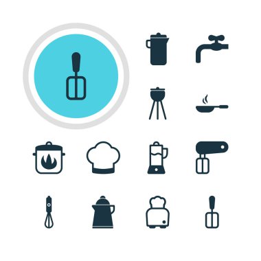 12 pişirme simgeler vektör Illustration. Düzenlenebilir paket sürahi, çırpma teli, ekmek ve diğer öğeleri.