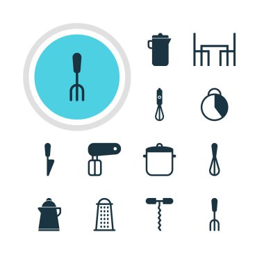 12 Restoran simgeler vektör Illustration. Düzenlenebilir paket yemek masası, sürahi, mutfak hançer ve diğer öğeleri.