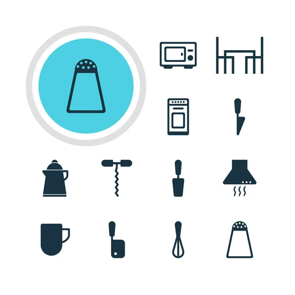 Ilustración vectorial de 12 iconos de utensilios de cocina. Paquete editable de horno, espátula, horno y otros elementos . — Vector de stock