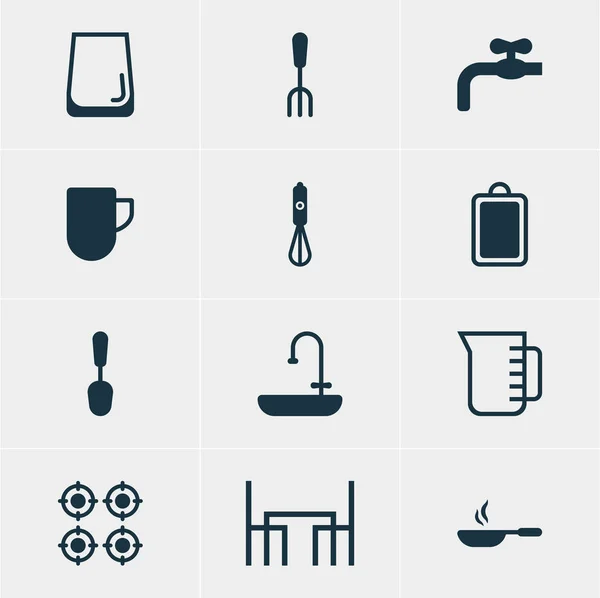 Ilustracja wektorowa 12 restauracja ikon. Edytowalne Pack karafka, pieca, stołem jadalnym i innych elementów. — Wektor stockowy