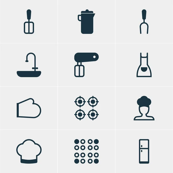 Vectorillustratie van 12 Restaurant pictogrammen. Bewerkbare Pack voor de oven, garde, kruik en andere elementen. — Stockvector