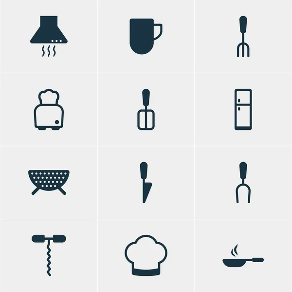 Illustration vectorielle de 12 icônes de restaurant. Pack modifiable de tasse à thé, pelle de cuisson, outil de barbecue et autres éléments . — Image vectorielle