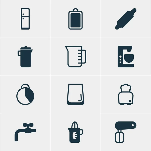 Illustrazione vettoriale di 12 icone del ristorante. Pacchetto modificabile di frigorifero, caraffa, frullato e altri elementi . — Vettoriale Stock