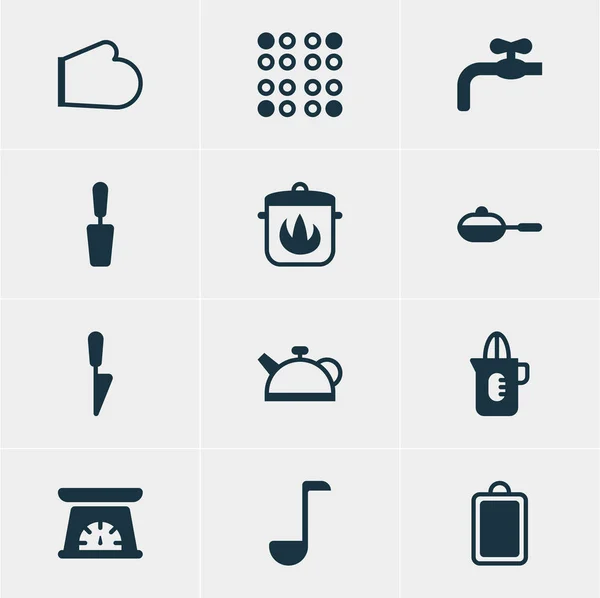 Vectorillustratie van 12 Restaurant pictogrammen. Bewerkbare Pack van keuken dolk, Stewpot, fornuis en andere elementen. — Stockvector