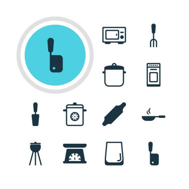 12 Restoran simgeler vektör Illustration. Düzenlenebilir paket fırın, Barbekü, ölçme aracı ve diğer öğeleri.