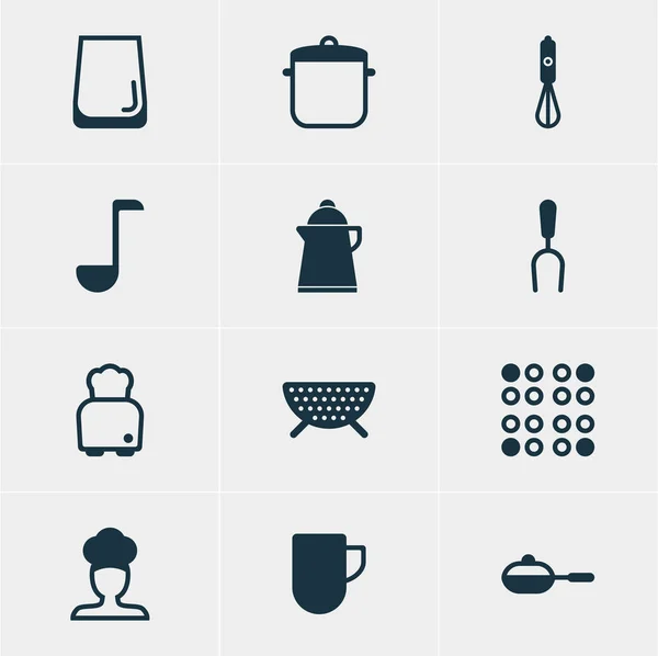 Ilustración vectorial de 12 iconos de restaurantes. Paquete editable de pan, té, pan y otros elementos . — Archivo Imágenes Vectoriales