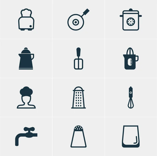 Ilustración vectorial de 12 iconos de restaurantes. Paquete editable de agitador, pan, contenedor de pimienta y otros elementos . — Archivo Imágenes Vectoriales