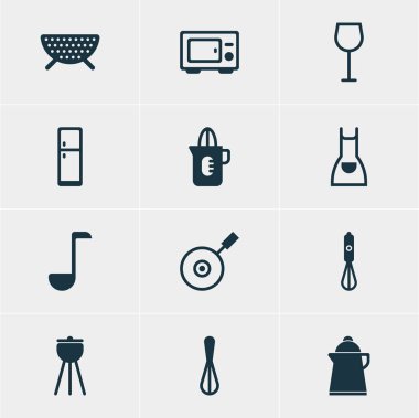 12 pişirme simgeler vektör Illustration. Handmixer, çay, fırın öğelerin düzenlenebilir paketi.