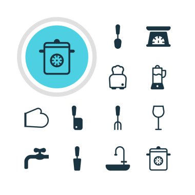 12 Restoran simgeler vektör Illustration. Aracı, musluk, şarap ve diğer öğeleri ölçme düzenlenebilir paketi.