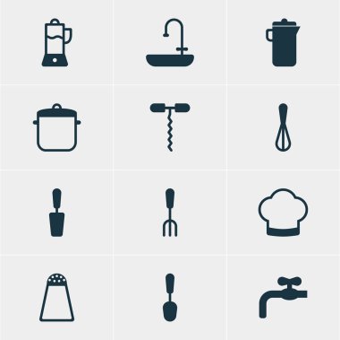 12 Restoran simgeler vektör Illustration. Düzenlenebilir paket sürahi, şarap açacağı, Corolla ve diğer öğeleri.