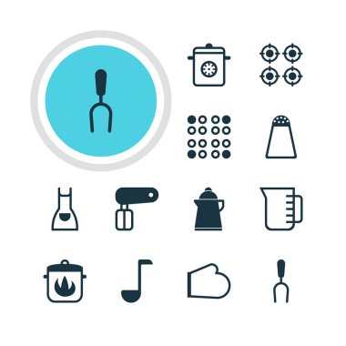 12 Restoran simgeler vektör Illustration. Düzenlenebilir paket biber konteyner, çorba kaşığı, teşekkürler ve diğer öğeleri.